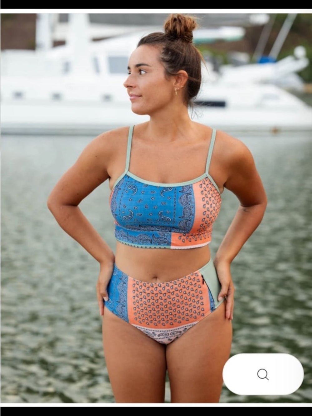 Nani Swimwear Rainier Zip Pocket Swim Bottom Patchwork Paisley Size Large NWT